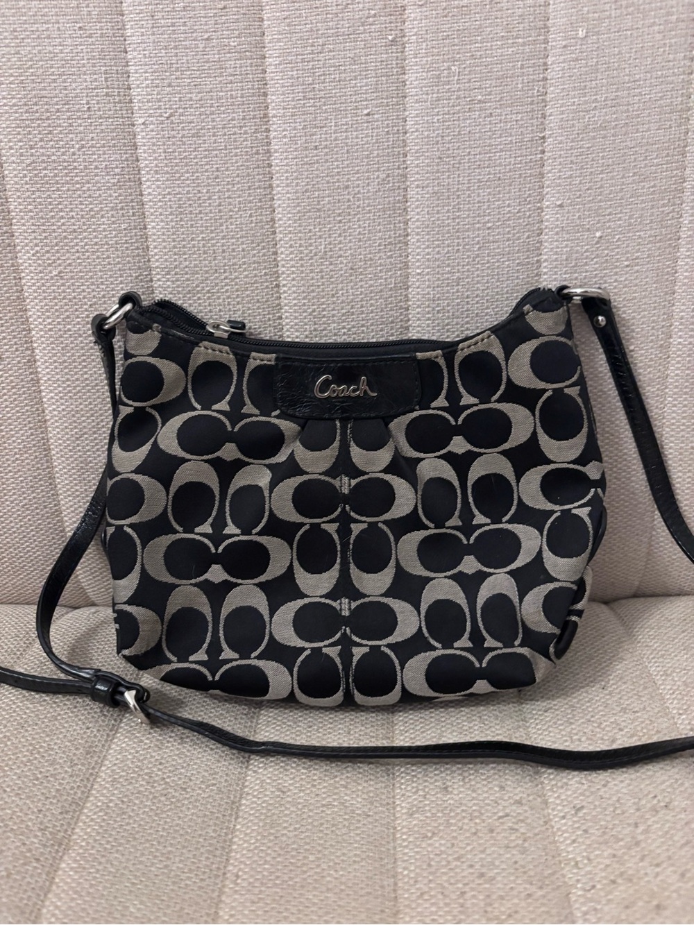 Coach Black and Gray Signature Crossbody Hobo